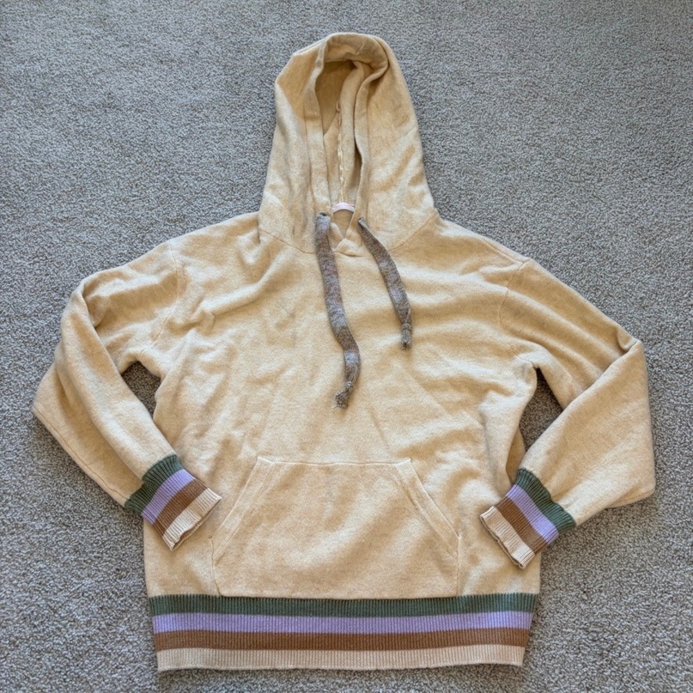FP Movement SAMPLE Wool Blend Hoodie Womens S Beige Striped Casual Lounge‎ Cozy